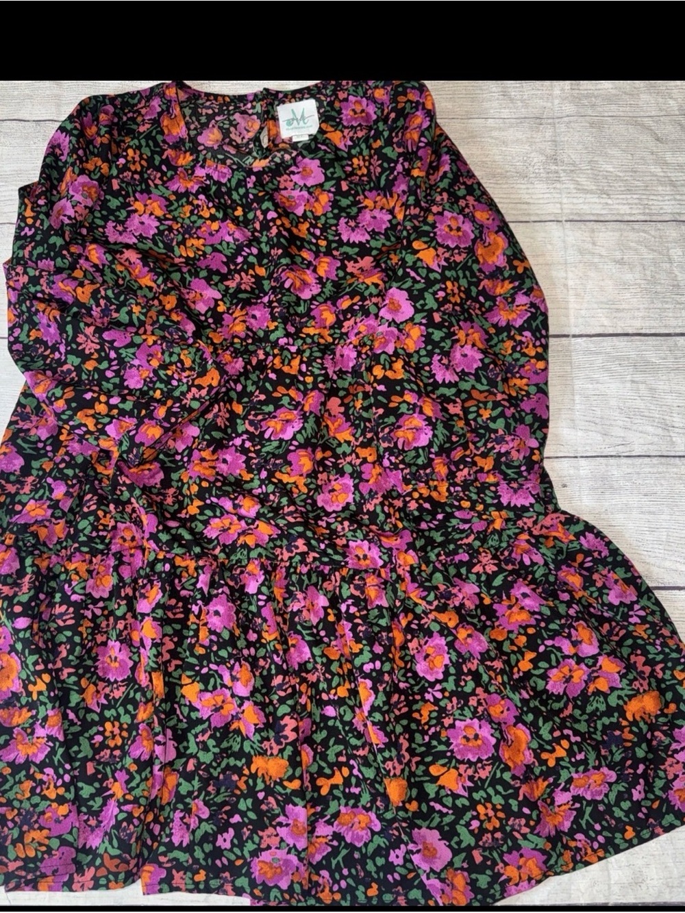 Shop The Mint Girls Black Purple Floral Dress XL 12 14
